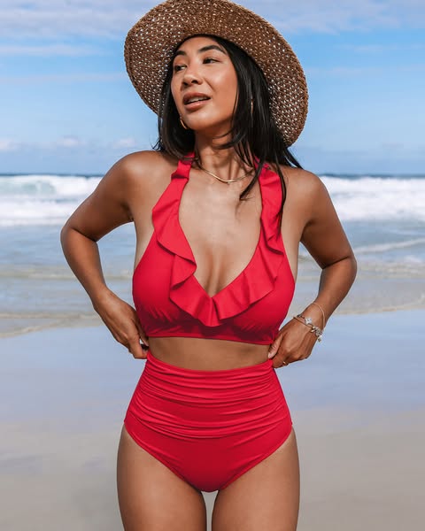 Hoge Taille Ruffle Bikini – Halter Zwembikini