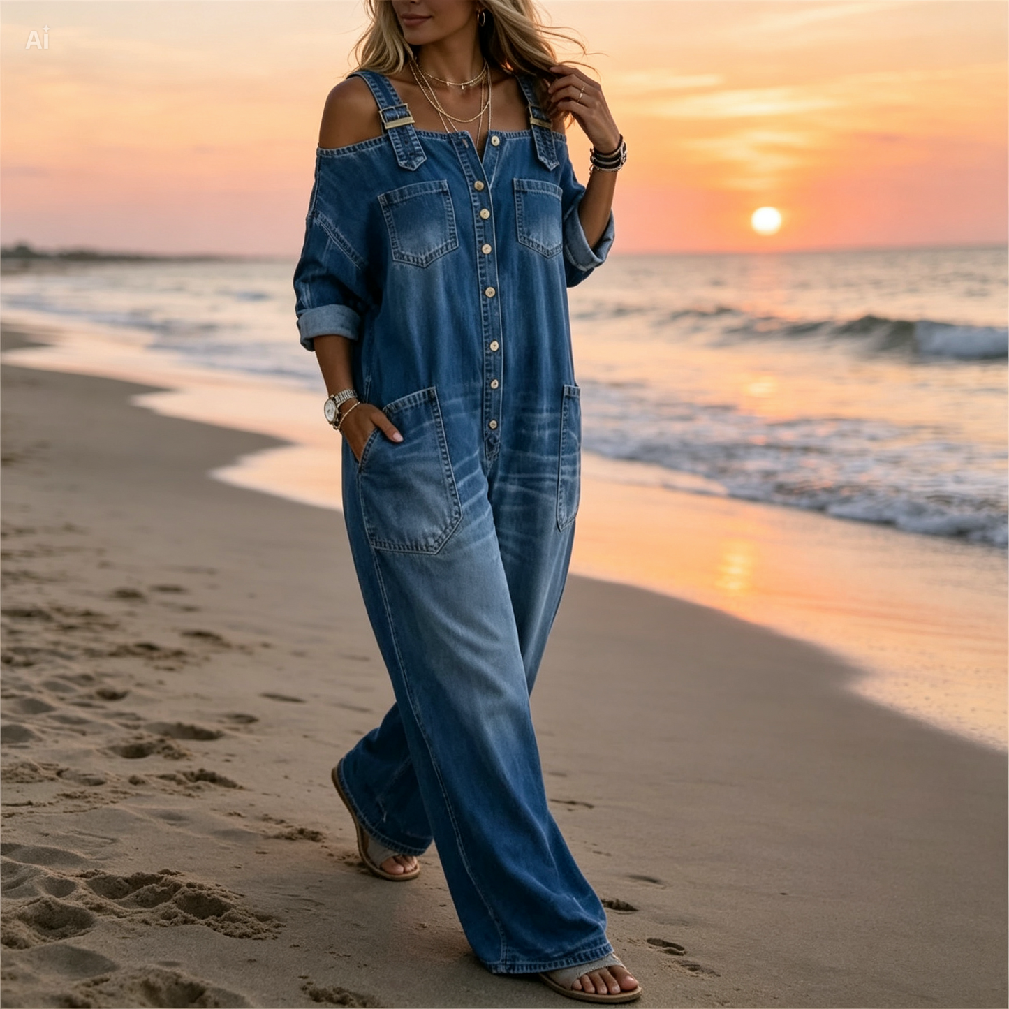 Amara™ Klassieke Losse Denim Jumpsuit