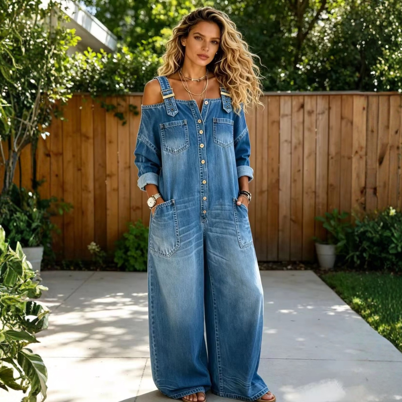 Amara™ Klassieke Losse Denim Jumpsuit