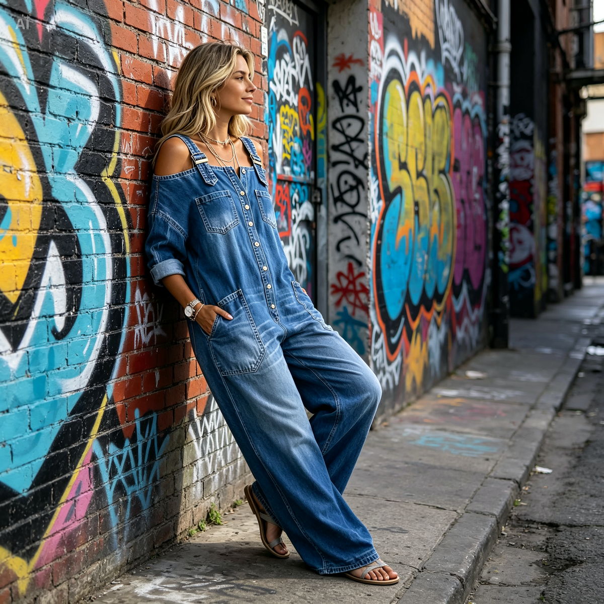 Amara™ Klassieke Losse Denim Jumpsuit