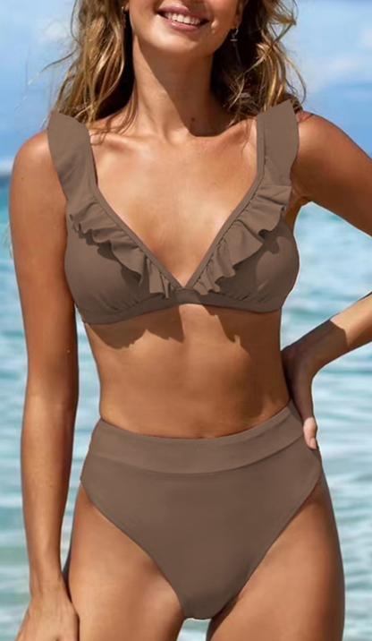 Hoge Taille Ruffle Bikini – Halter Zwembikini
