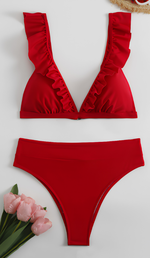 Hoge Taille Ruffle Bikini – Halter Zwembikini