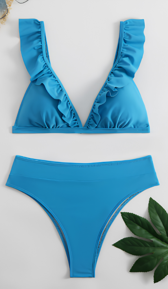 Hoge Taille Ruffle Bikini – Halter Zwembikini