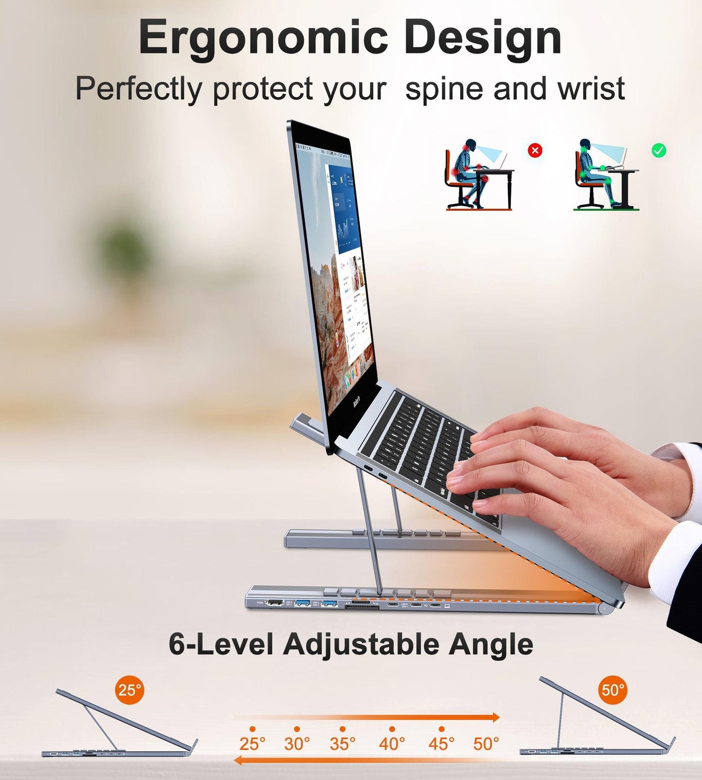 Voltique™ Opvouwbare Laptopstandaard met USB-Hub