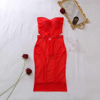 Amara™ Elegante Mesh Midi-jurk