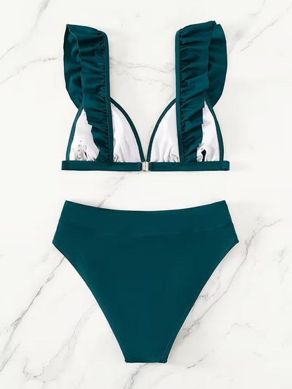Hoge Taille Ruffle Bikini – Halter Zwembikini